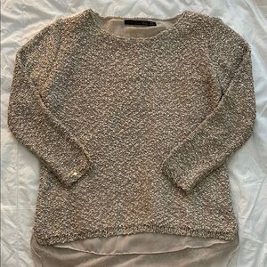 Zara Metallic Beige Crew Neck Sweater